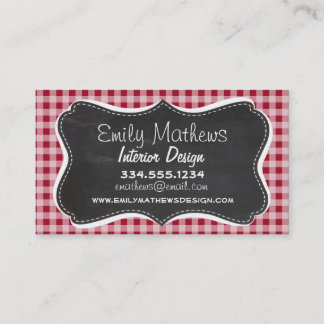Retro Chalkboard; Carmine Red Gingham; Checkered Business Card