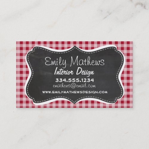 Retro Chalkboard; Carmine Red Gingham; Checkered Business Card Templates