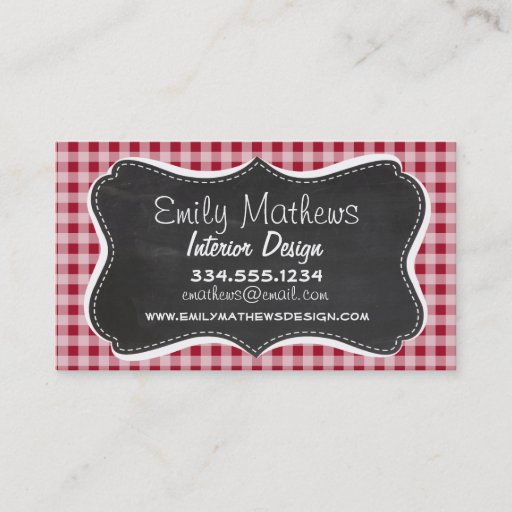 Customizable Retro Chalkboard; Carmine Red Gingham; Checkered Business Card Templates