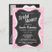 Retro Chalkboard Carnation Pink Damask Pattern Invitation Postcard (Front/Back)
