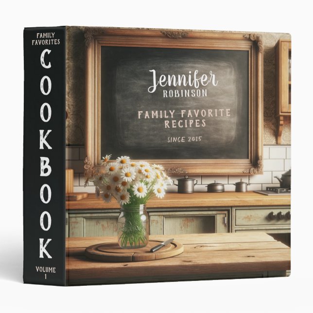 Retro Chalkboard Cookbook 3 Ring Binder (Front/Spine)