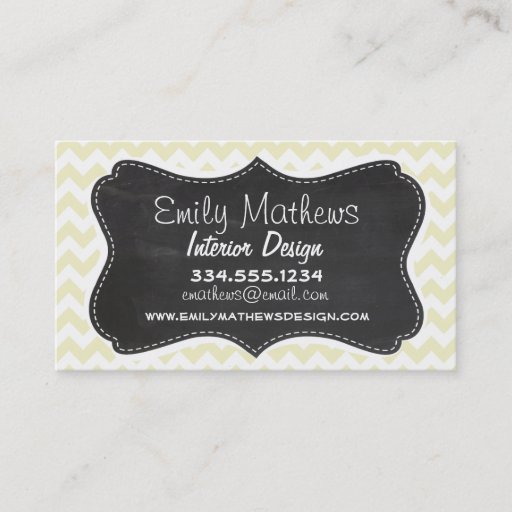Customizable Retro Chalkboard; Cream Chevron; zig zag Business Card