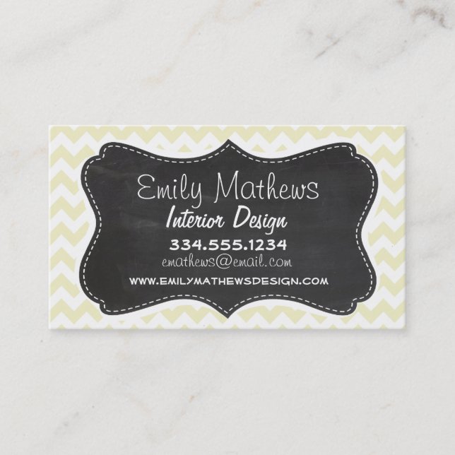 Retro Chalkboard; Cream Chevron; zig zag Business Card (Front)
