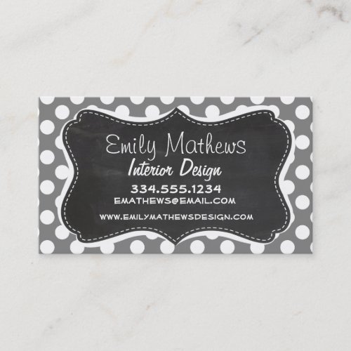 Retro Chalkboard; Dark Gray Polka Dots Business Cards