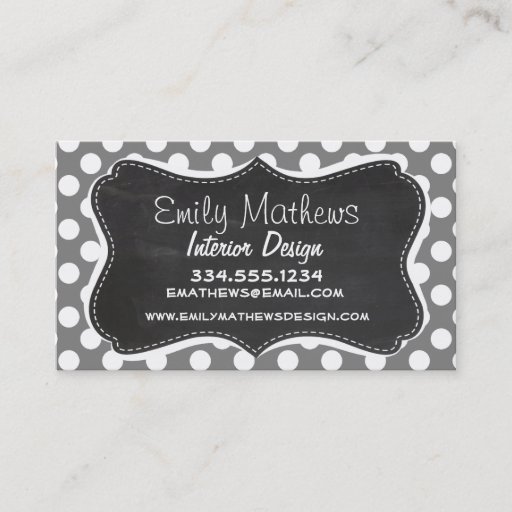 Customizable Retro Chalkboard; Dark Gray Polka Dots Business Cards