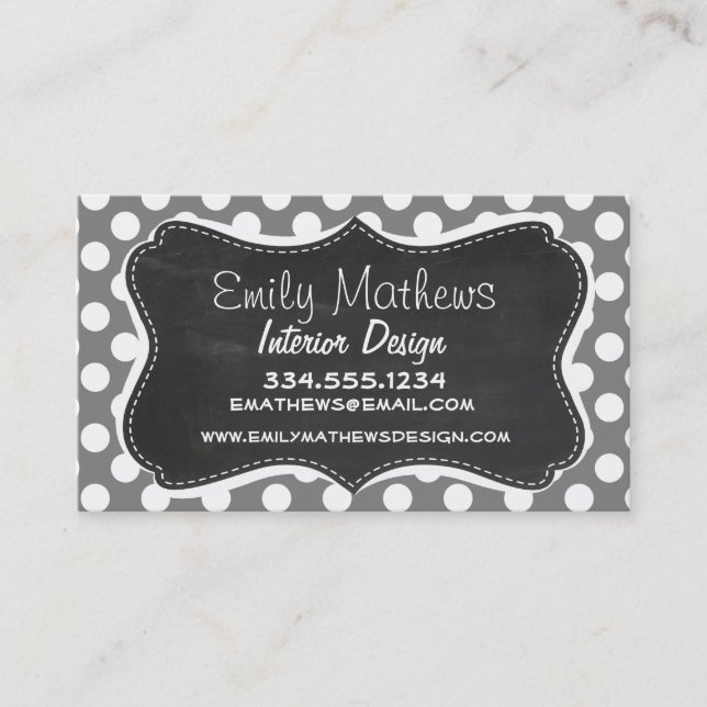 Retro Chalkboard; Dark Gray Polka Dots Business Card (Front)