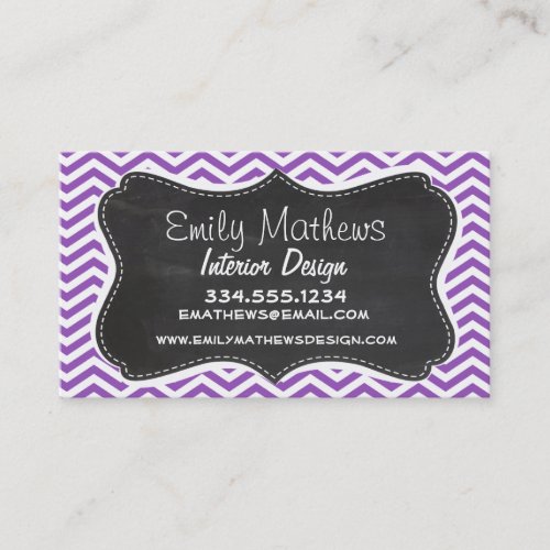 Retro Chalkboard; Deep Lilac Chevron Business Card Template