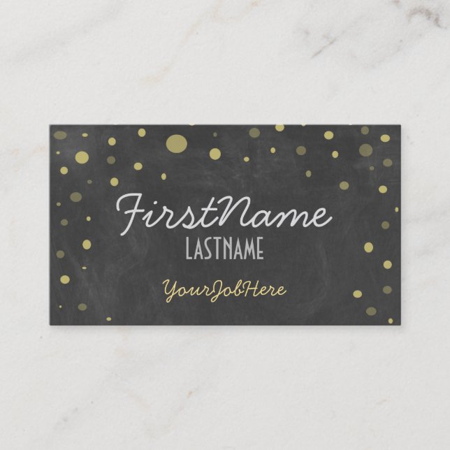Retro Chalkboard Gold Polka Dots Business Card (Front)