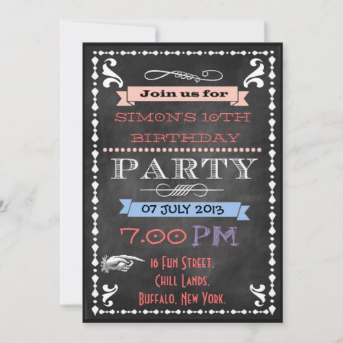 Retro Chalkboard Kids Birthday Party Invitations