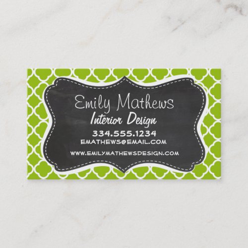 Retro Chalkboard look; Apple Green Quatrefoil Business Cards