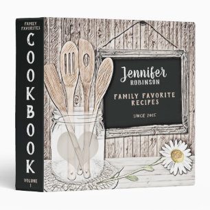 Retro Chalkboard, Mason Jar and Daisy Cookbook 3 Ring Binder
