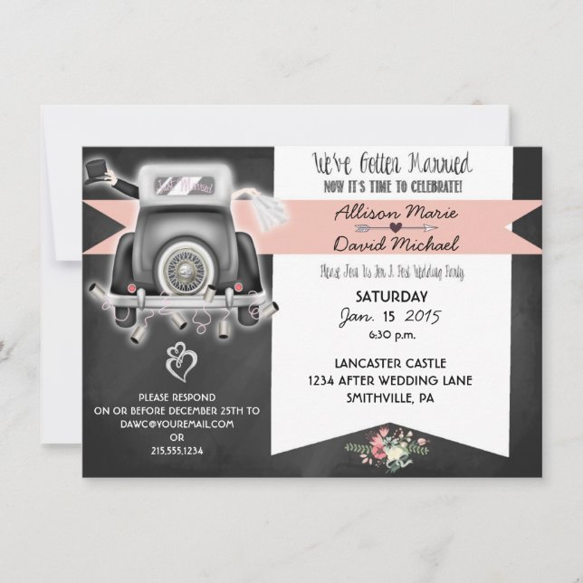 Retro Chalkboard Post Wedding Party Invitation (Front)