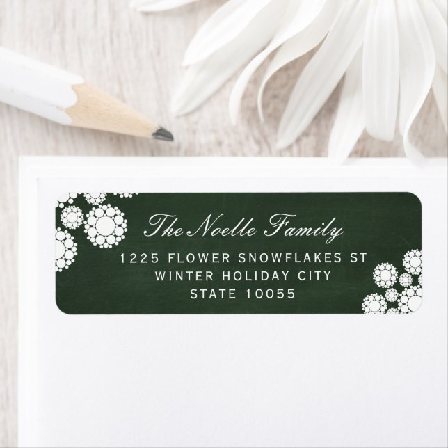 Retro Chalkboard Snowflakes Flower Holiday Address Label (Insitu)