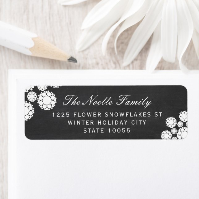 Retro Chalkboard Snowflakes Flower Holiday Address Label (Insitu)