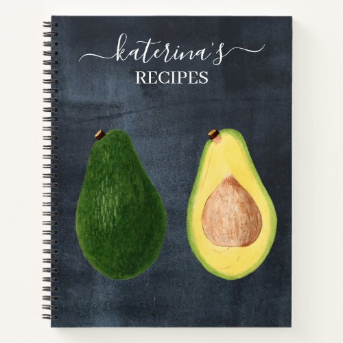 Retro Chalkboard Watercolor Avocado Recipe Notebook