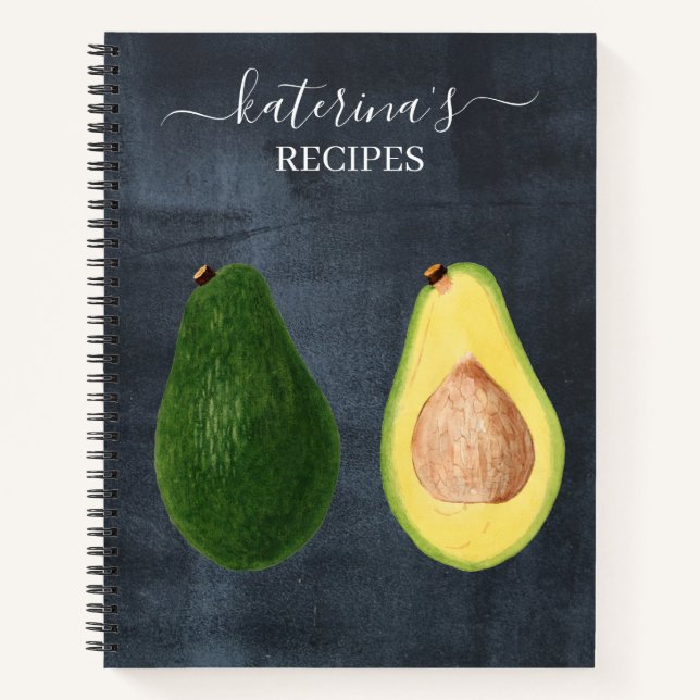 Retro Chalkboard Watercolor Avocado Recipe Notebook (Front)