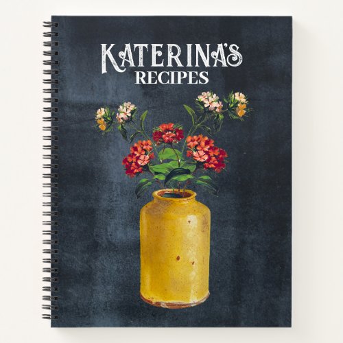 Retro Chalkboard Watercolor Wild Flowers Recipe Notebook