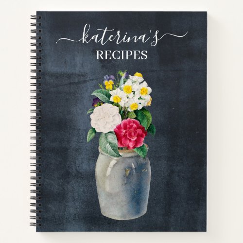 Retro Chalkboard Watercolor Wildflowers Recipe Notebook
