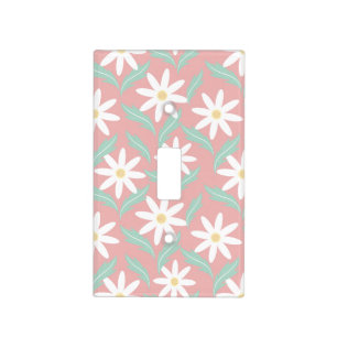 Retro Chamomile Pink Teal Flower Cute Pattern Light Switch Cover