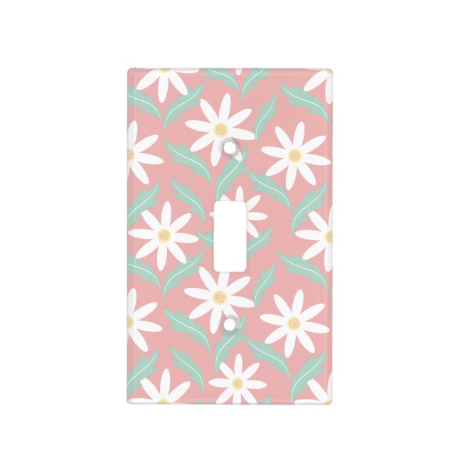 Retro Chamomile Pink Teal Flower Cute Pattern Light Switch Cover (Front)