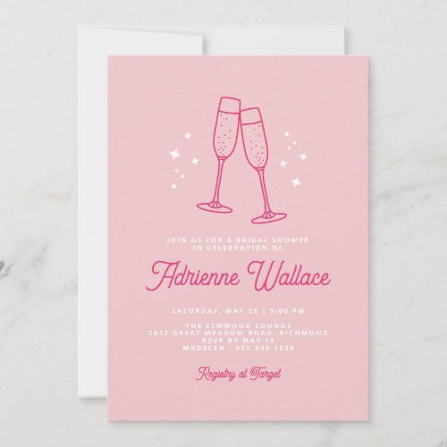 Retro Champagne  Cute Blush Pink Bridal Shower Invitation