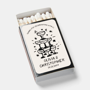 Retro Champagne Hand Drawn Wedding Matchboxes