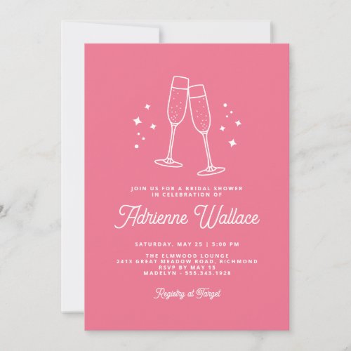 Retro Champagne  Hot Pink Bridal Shower Invitation