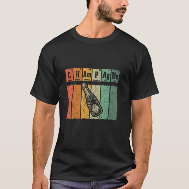 Retro Champagne Lover Periodic Elements Champagne T-Shirt (Front)