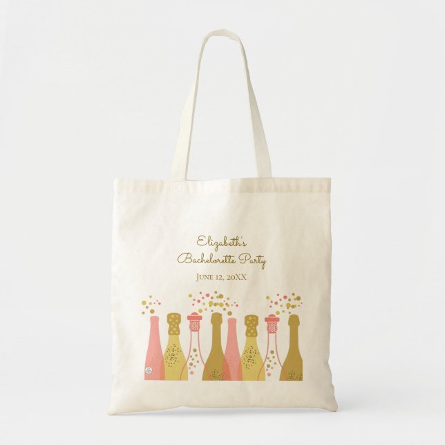 Retro Champagne Pink Gold 1960s Bachelorette Party Tote Bag (Front)