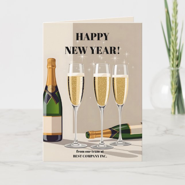 Retro Champagne Toast New Year Greeting Card (Front)
