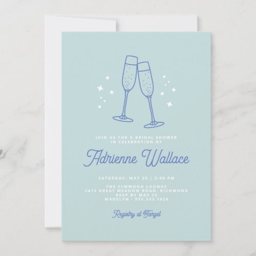 Retro Champagne  Turquoise Blue Bridal Shower Invitation