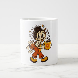 Retro Chaotic Office Girl with Coffee Sticker Giant Coffee Mug