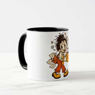 Retro Chaotic Office Girl with Coffee Sticker Mug