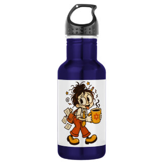 Retro Chaotic Office Girl with Coffee Sticker Stainless Steel Water Bottle