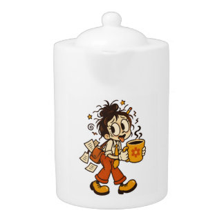 Retro Chaotic Office Girl with Coffee Sticker Teapot