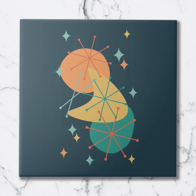 Retro Charcoal Mid-Century Abstract Shapes Ceramic Tile (Creator Uploaded)