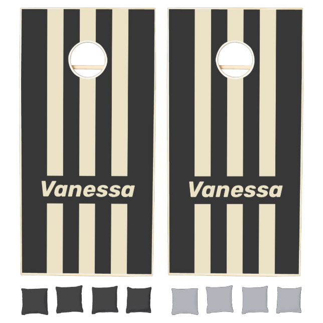 Retro Charcoal Three Pin Striped with Name Cornhole Set (Set)