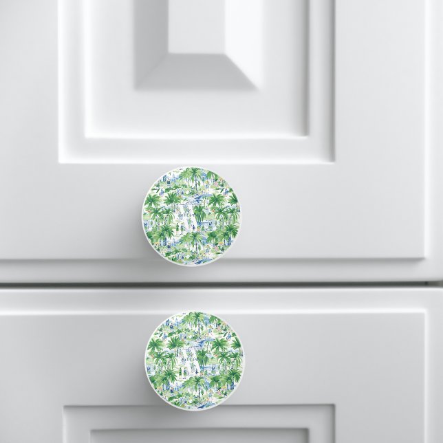 Retro Charleston Summer Pattern | Monogram Ceramic Knob (Creator Uploaded)