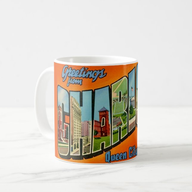 Retro Charlotte NC Postcard Coffee Mug (Front Left)