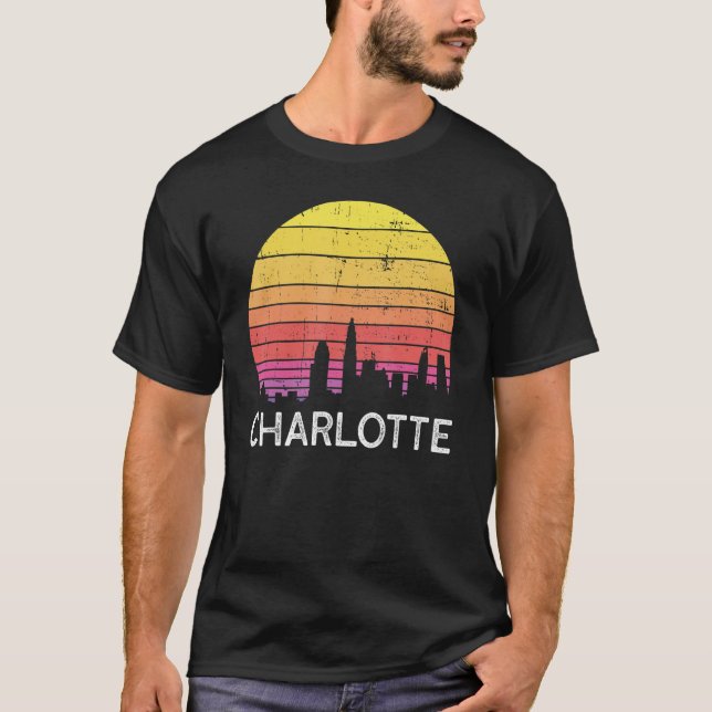Retro Charlotte Skyline Vintage Urban Buildings T-Shirt (Front)