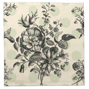Retro Charm: Antique Flowers on Polka Dots Cloth Napkin