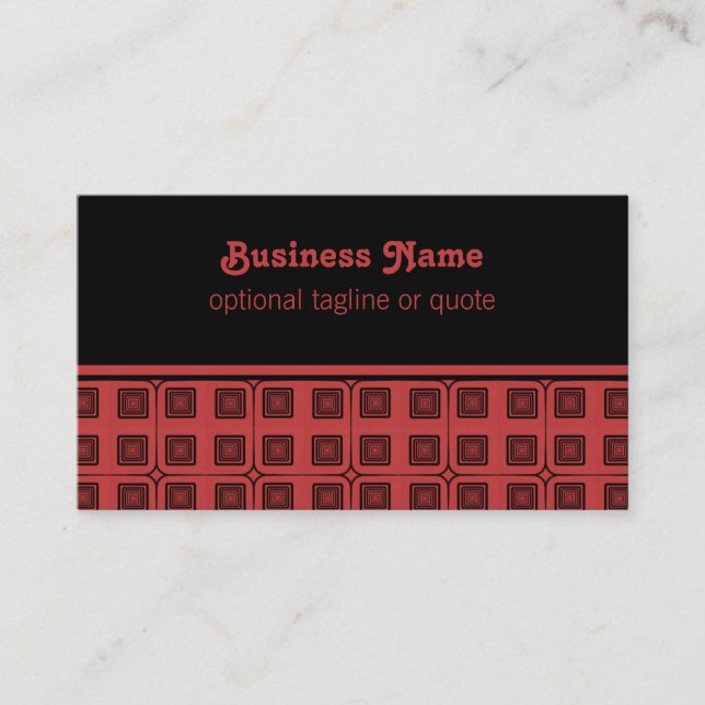 Retro Charm Squares Business Card, Red Card (Front)