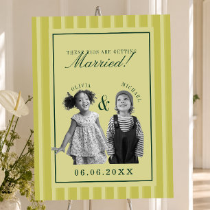 Retro Chartreuse Childhood Photo Wedding Welcome Foam Board