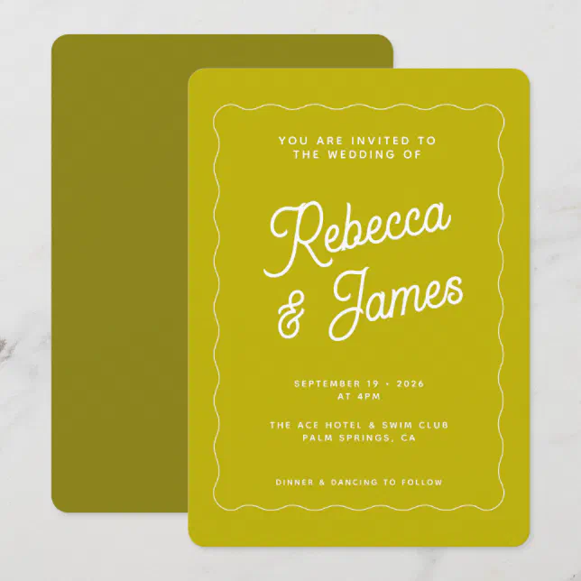 Retro Chartreuse Green Bold Wave Frame Wedding Invitation | Zazzle