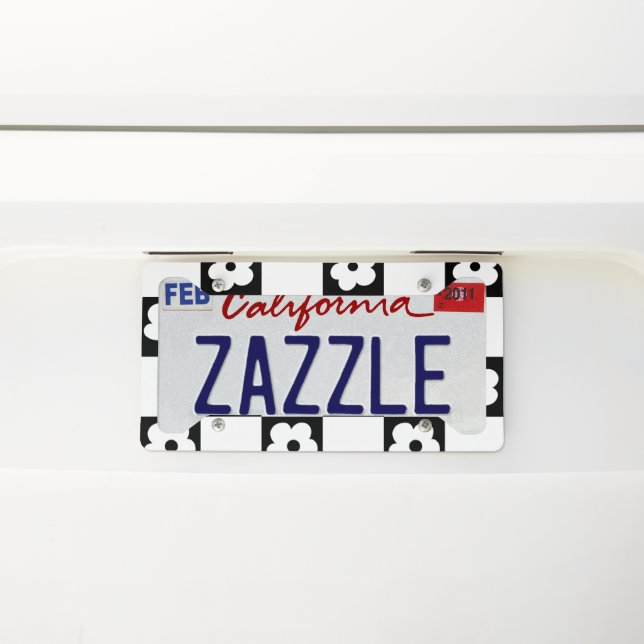 Retro Check Flowers #2 #decor #art License Plate Frame (On Car)
