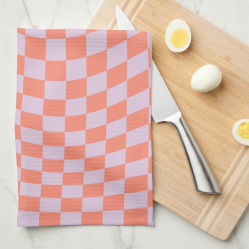 Retro Check Pattern Lilac And Orange Checkerboard Kitchen Towel