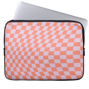 Retro Check Pattern Lilac And Orange Checkerboard Laptop Sleeve