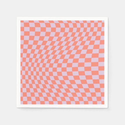 Retro Check Pattern Lilac And Orange Checkerboard Napkins
