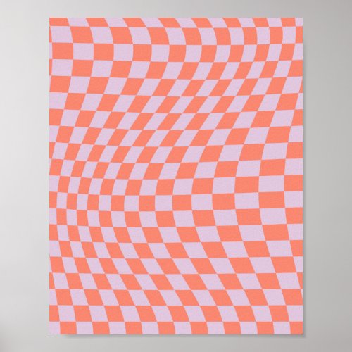 Retro Check Pattern Lilac And Orange Checkerboard Poster