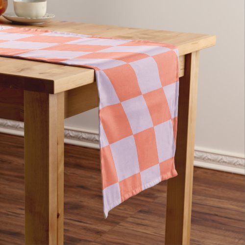 Retro Check Pattern Lilac And Orange Checkerboard Short Table Runner